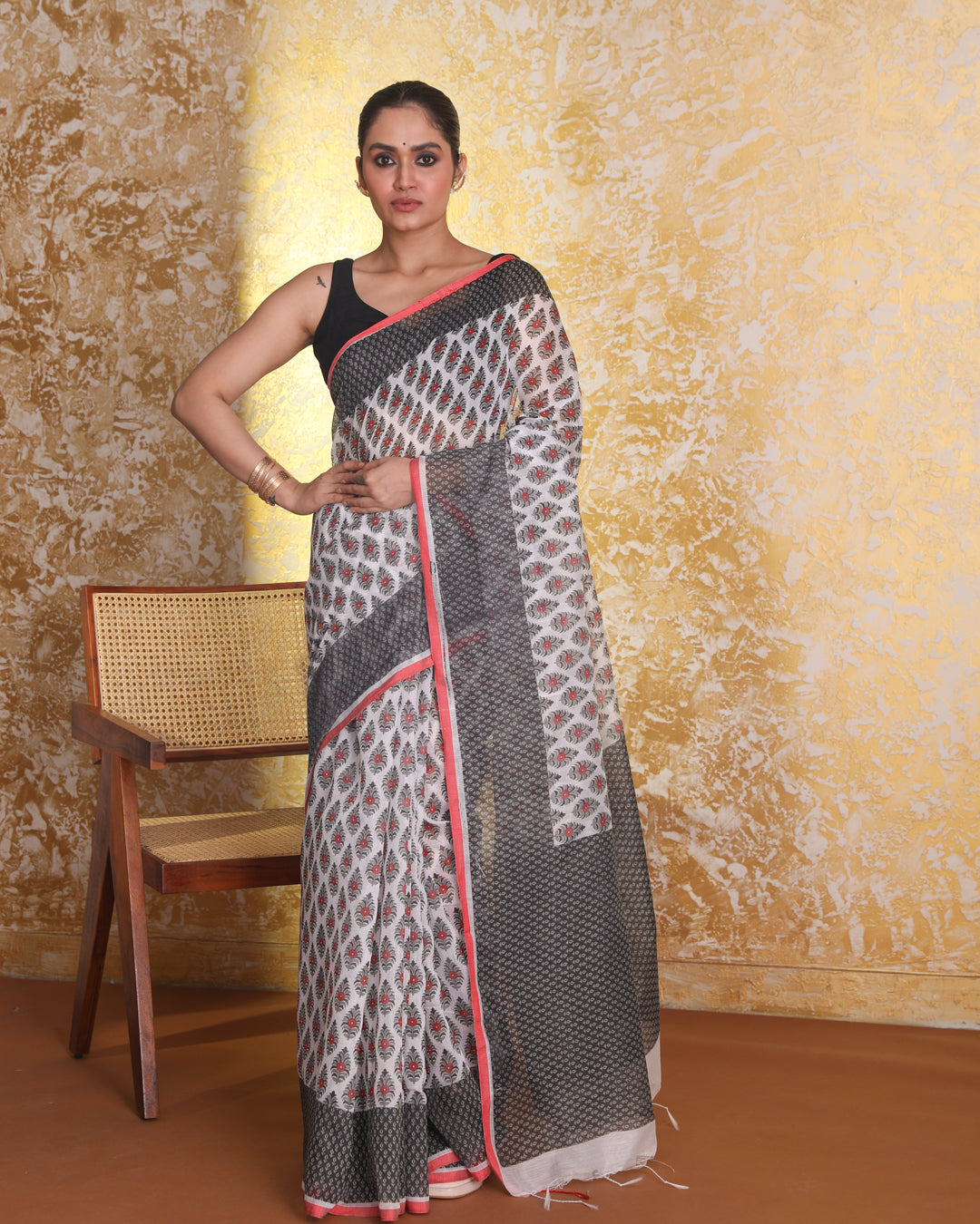 Jamdani Black Printed  Wear  Saree