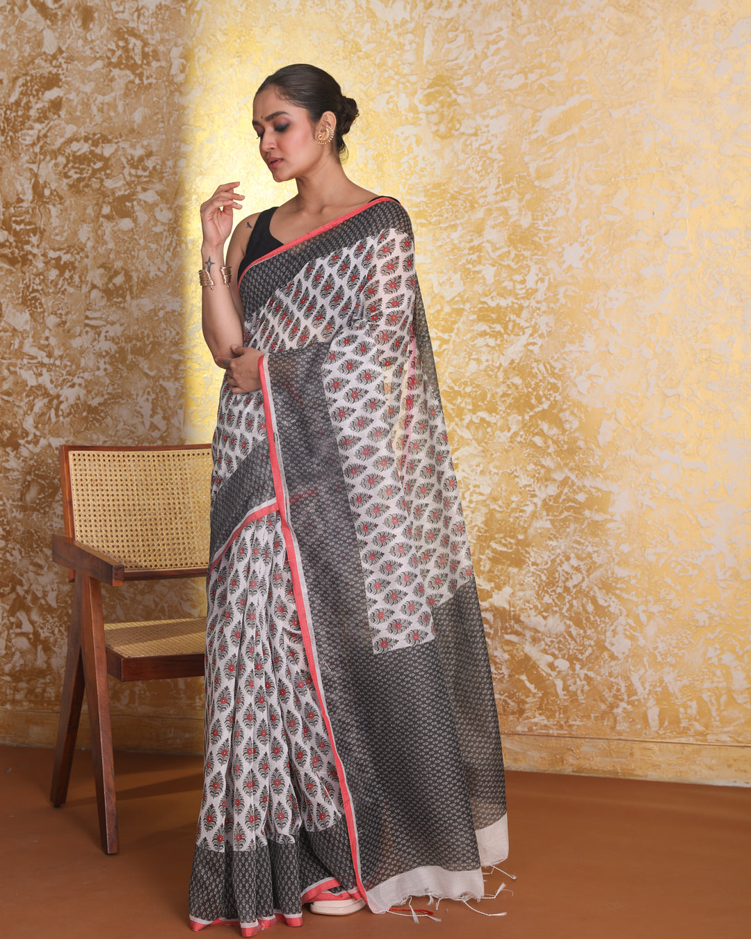 Jamdani Black Printed  Wear  Saree