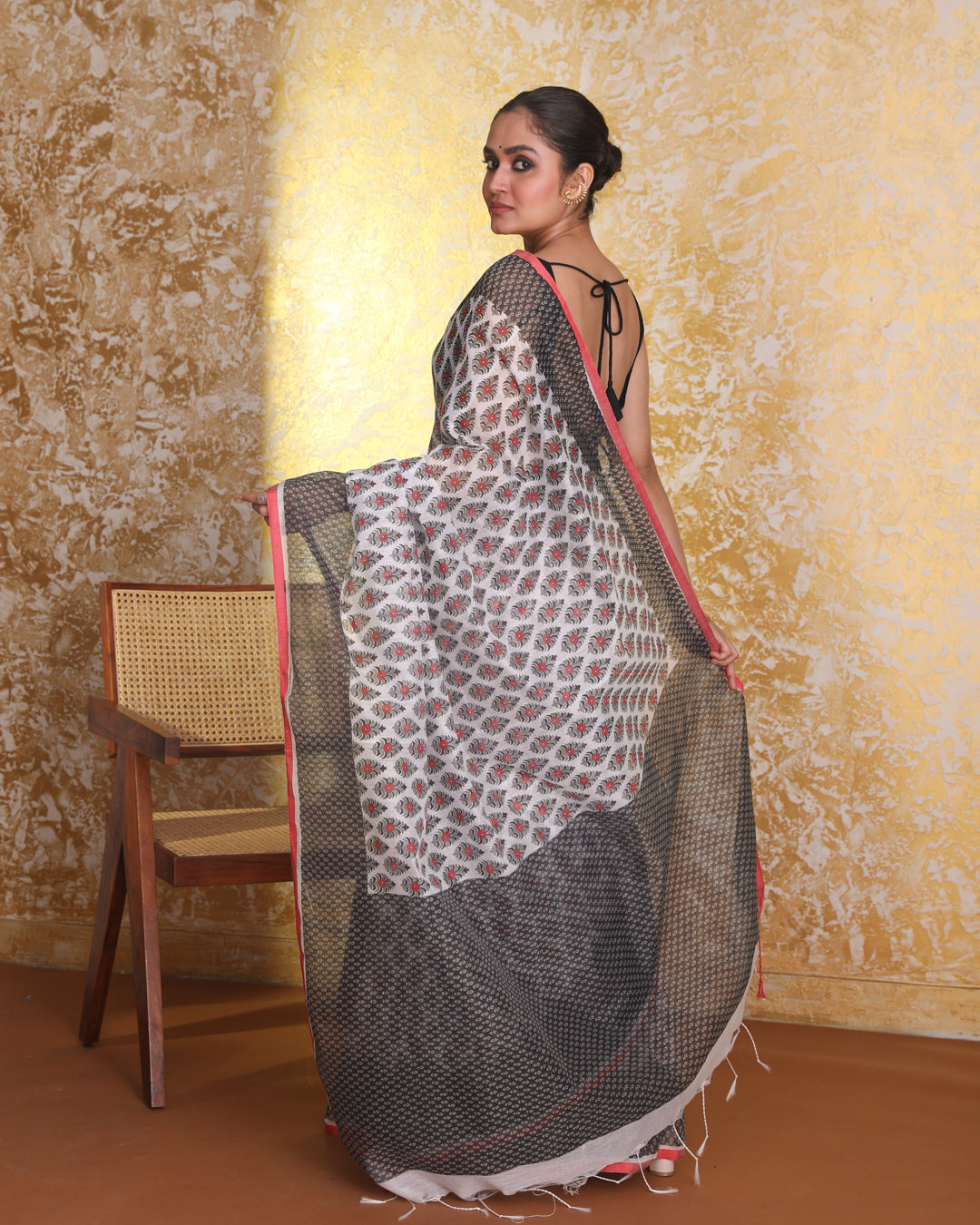 Jamdani Black Printed  Wear  Saree