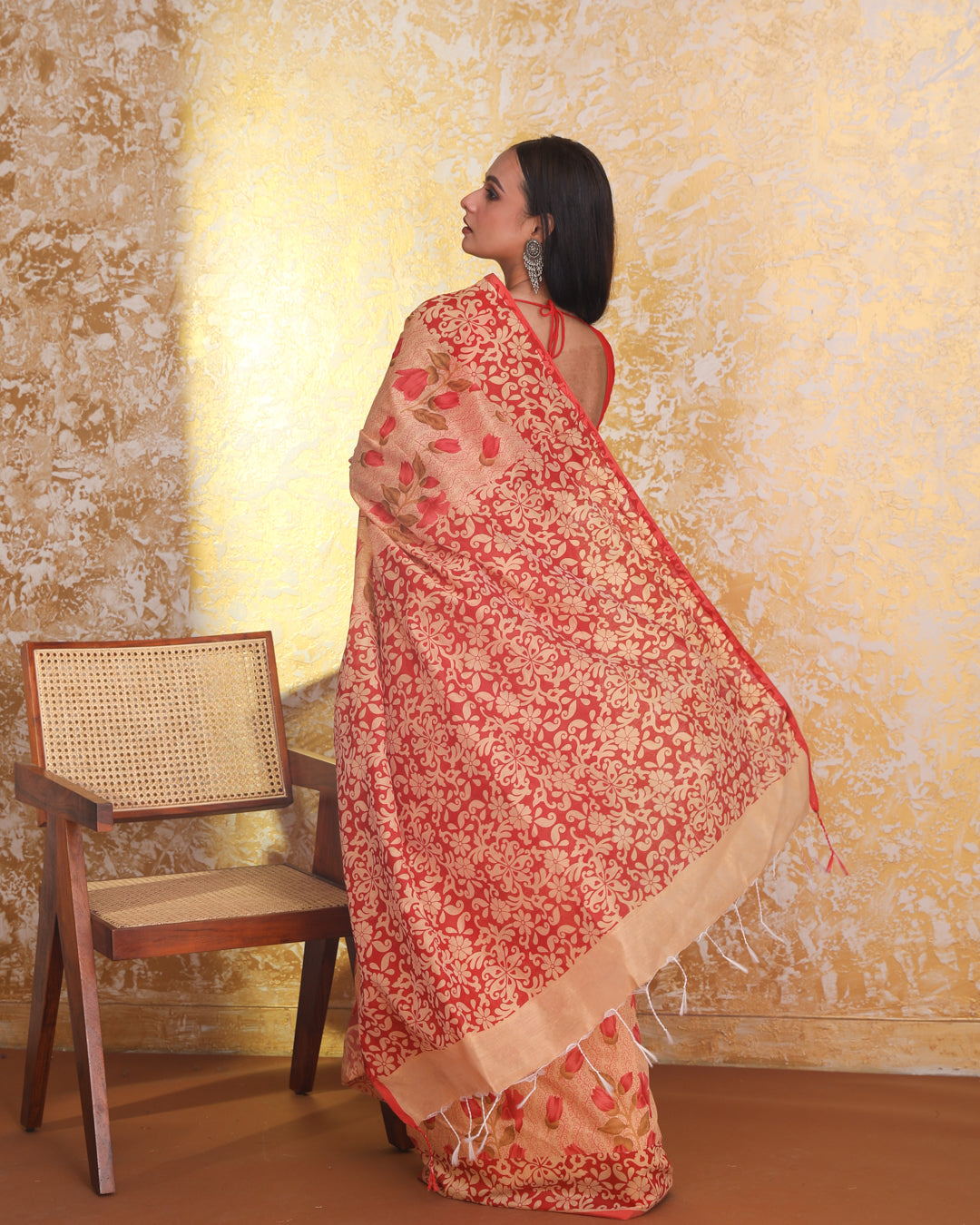 Jamdani Beige Printed  Wear  Saree