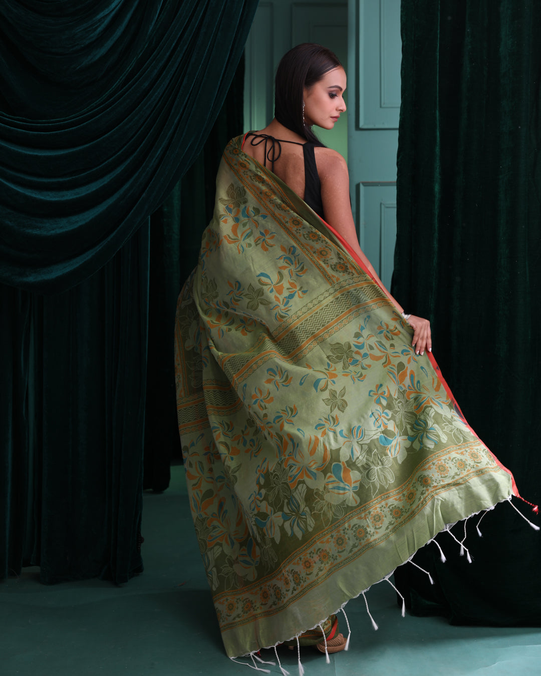 Jamdani Green Printed  Wear  Saree