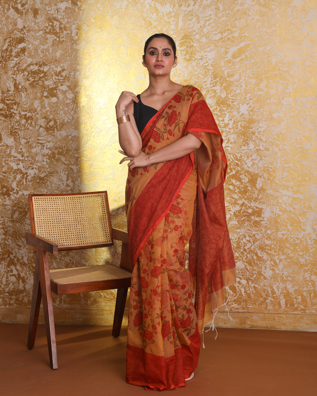 Jamdani Yellow Printed  Wear  Saree