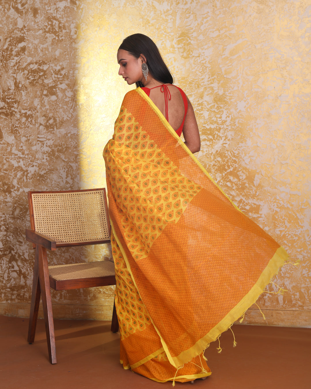 Jamdani Yellow Printed  Wear  Saree