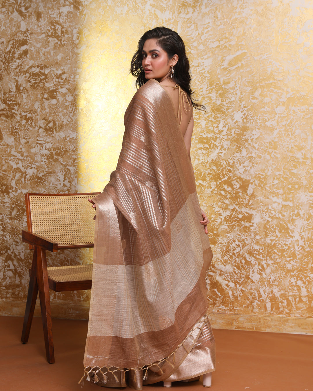 Banarasi Brown Woven Design Festive Wear Saree