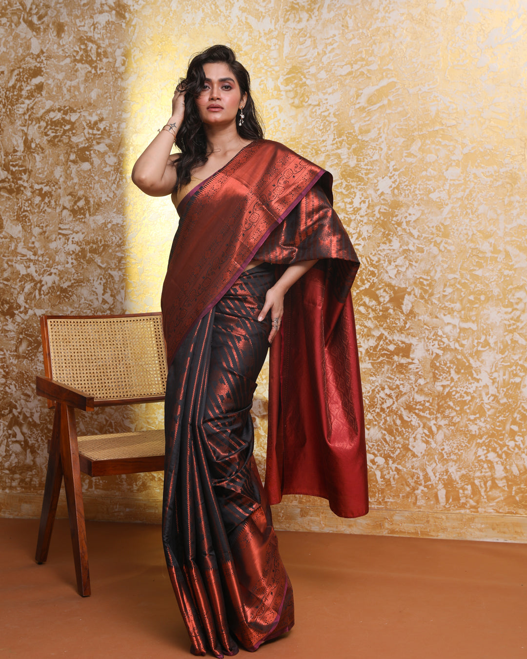 Kanjeevaram Black Woven Design Traditional Wear  Saree