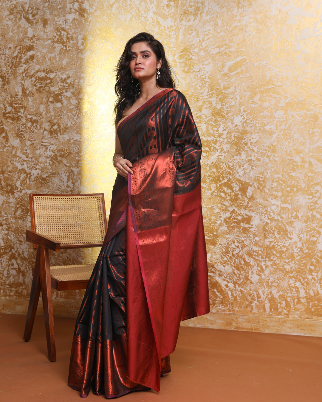 Kanjeevaram Black Woven Design Traditional Wear  Saree