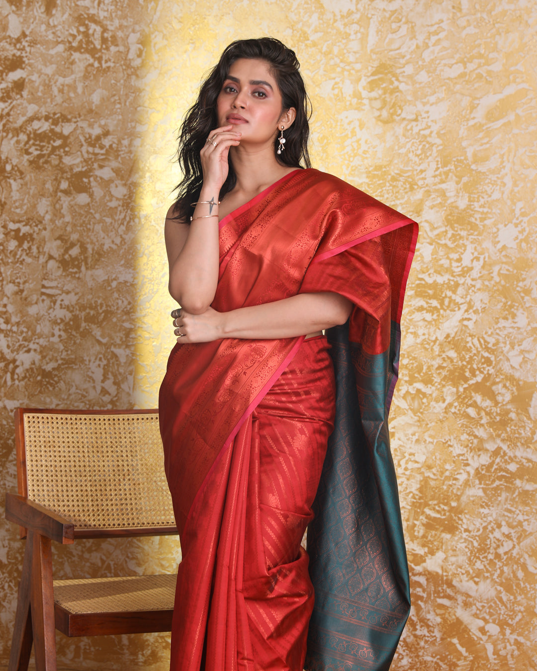 Kanjeevaram Red Woven Design Traditional Wear  Saree