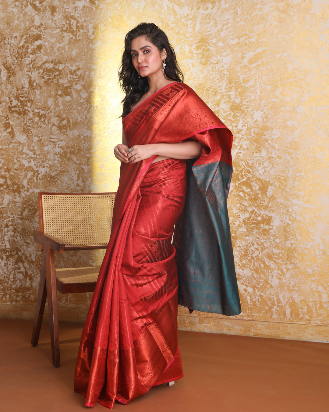 Kanjeevaram Red Woven Design Traditional Wear  Saree