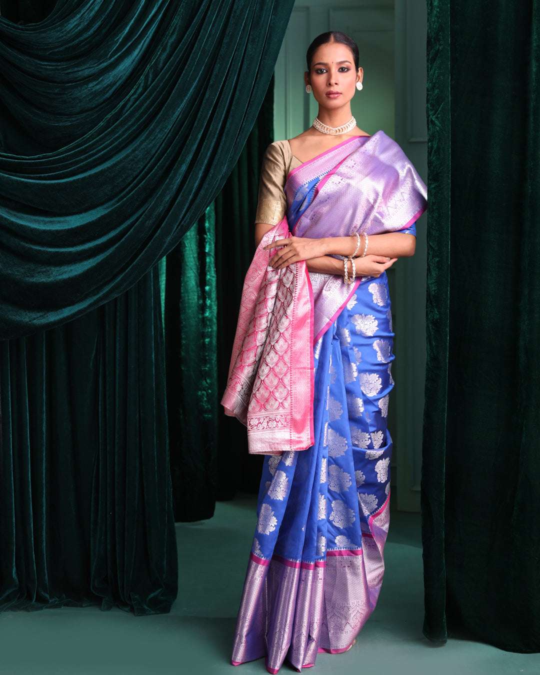 Kanjeevaram Blue Woven Design Traditional Wear  Saree