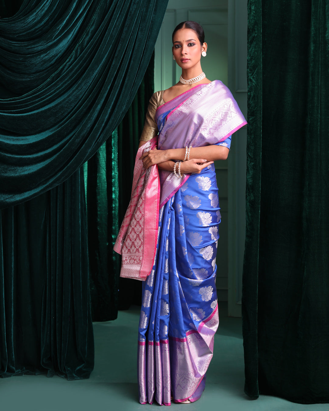 Kanjeevaram Blue Woven Design Traditional Wear  Saree