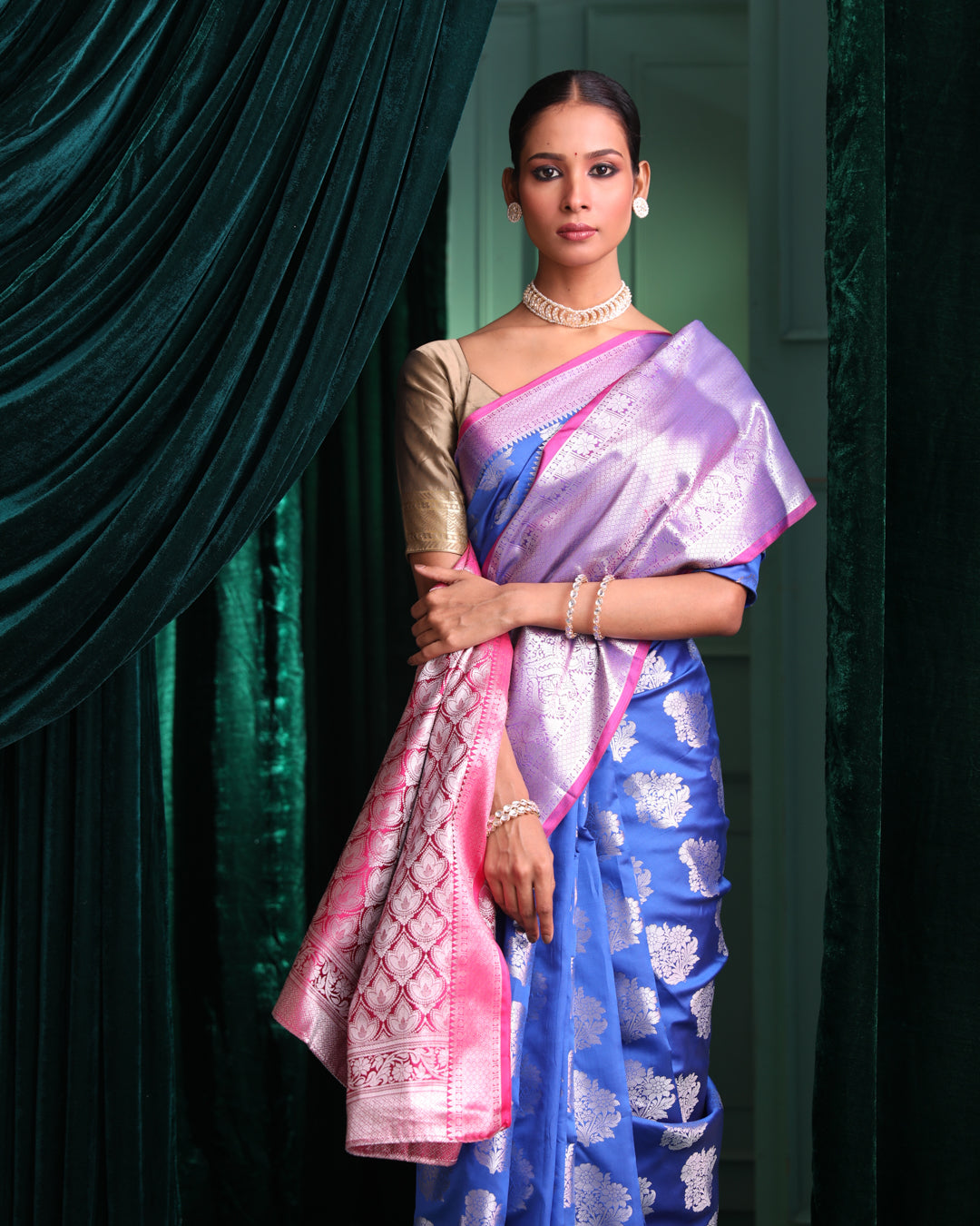 Kanjeevaram Blue Woven Design Traditional Wear  Saree