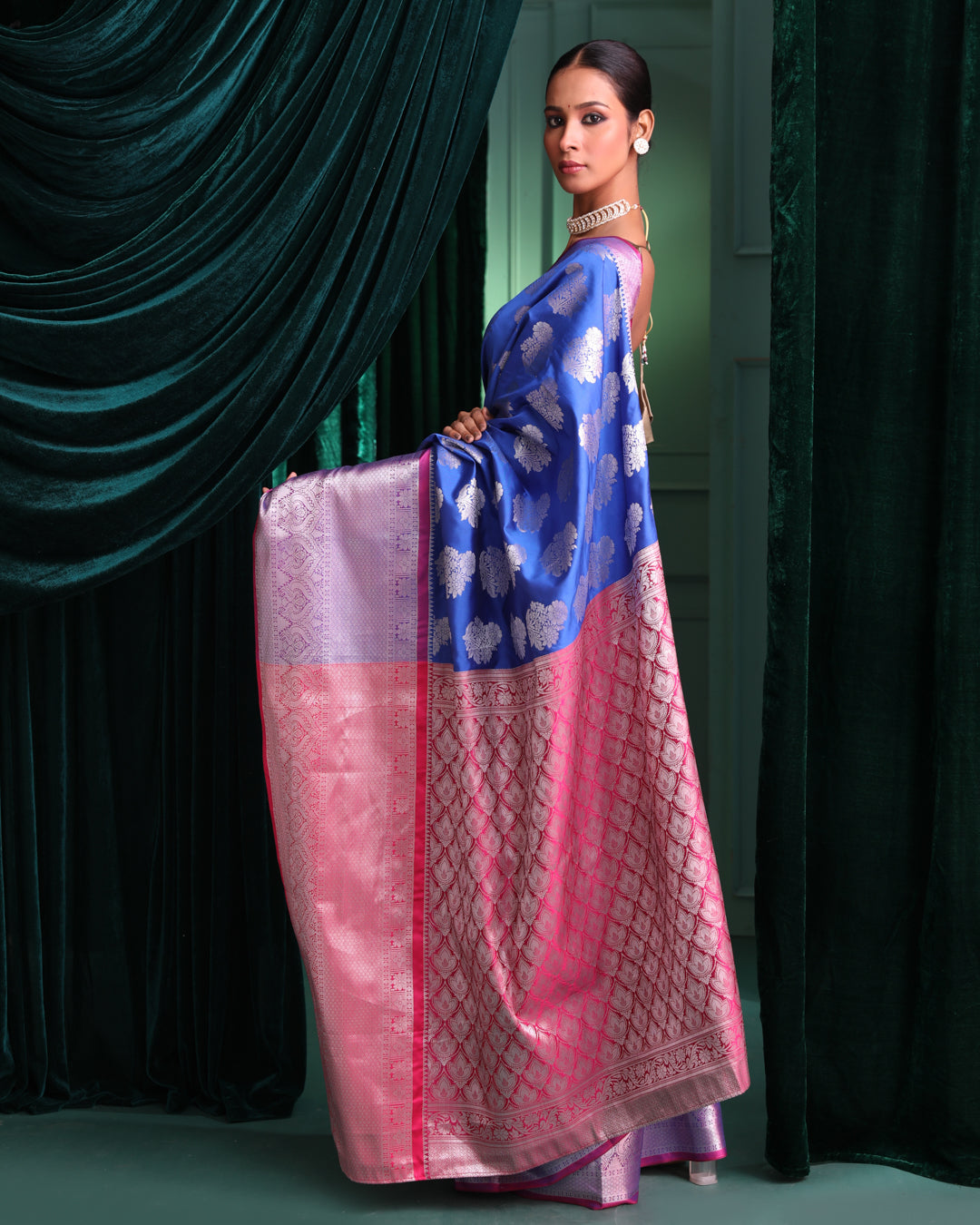 Kanjeevaram Blue Woven Design Traditional Wear  Saree