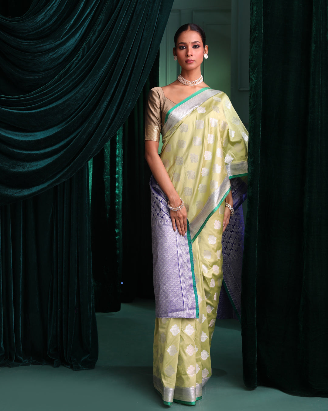 Kanjeevaram Flurocent Green Woven Design Traditional Wear  Saree