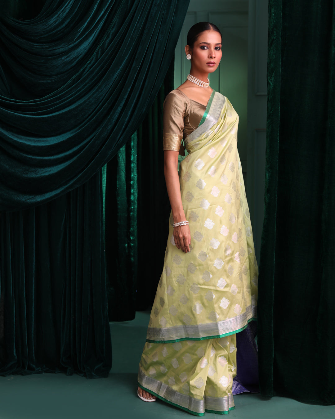 Kanjeevaram Flurocent Green Woven Design Traditional Wear  Saree