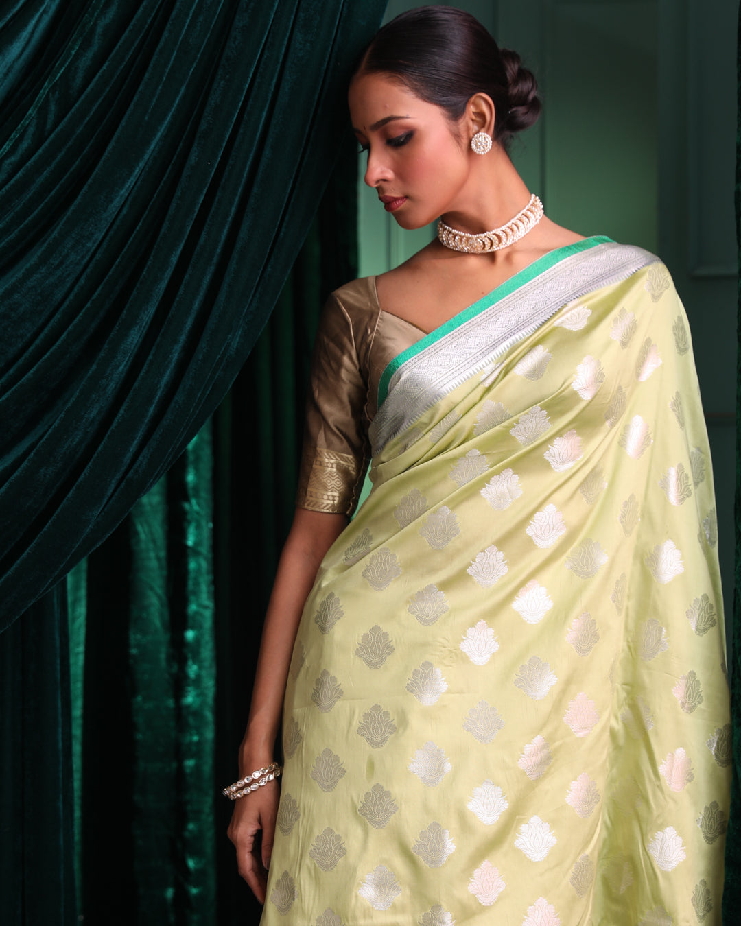 Kanjeevaram Flurocent Green Woven Design Traditional Wear  Saree