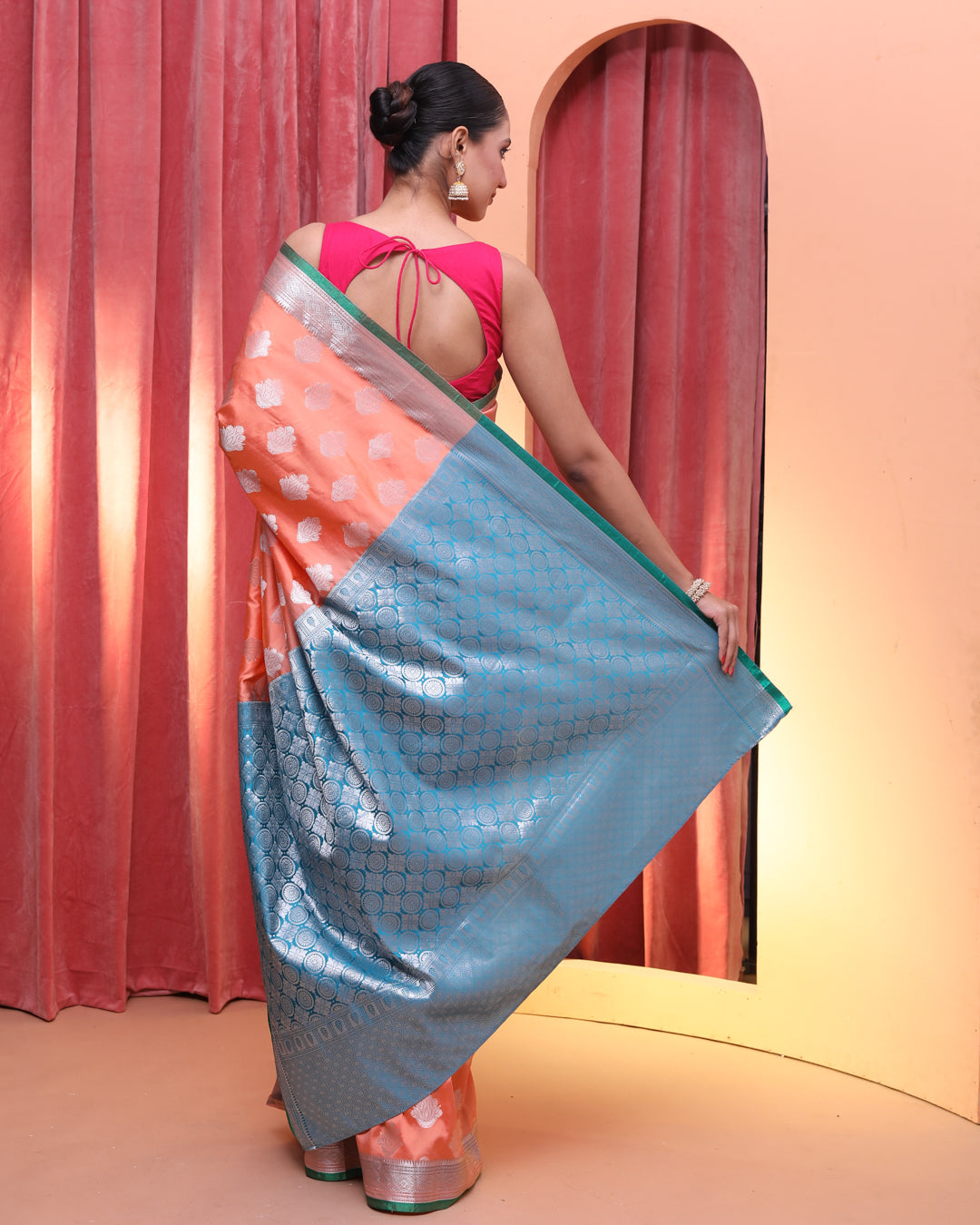 Kanjeevaram Peach Woven Design Traditional Wear  Saree