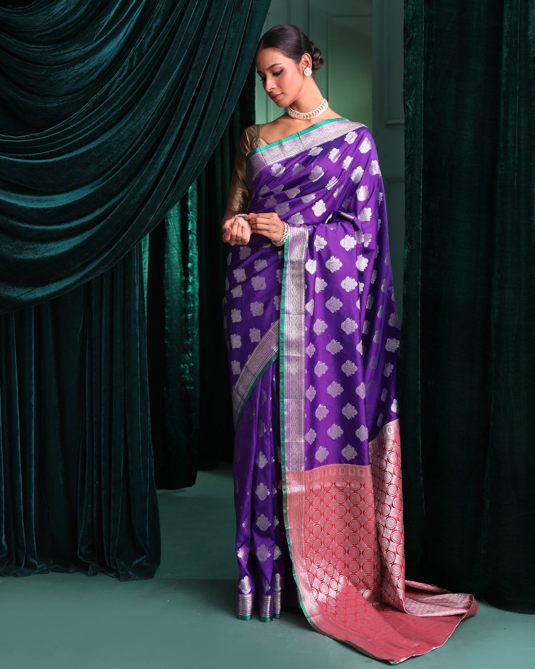 Kanjeevaram Purple Woven Design Traditional Wear  Saree