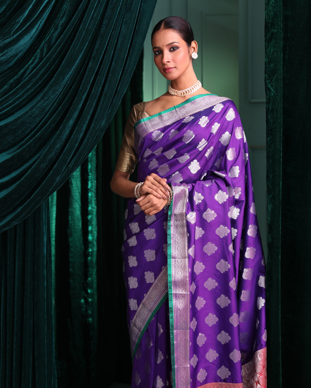 Kanjeevaram Purple Woven Design Traditional Wear  Saree