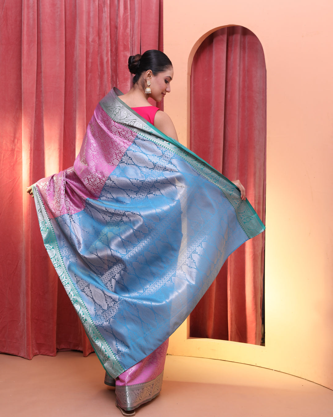 Kanjeevaram Pink Woven Design Traditional Wear  Saree