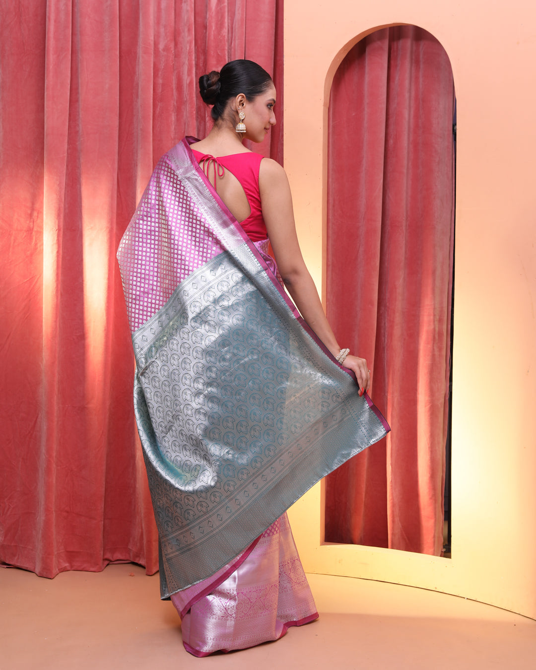 Kanjeevaram Pink Woven Design Traditional Wear  Saree