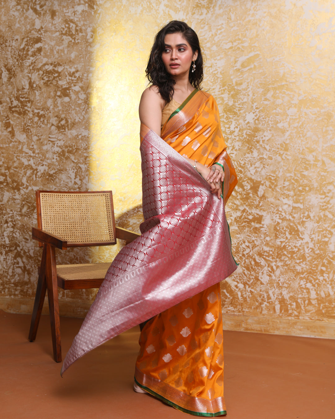 Kanjeevaram Yellow Woven Design Traditional Wear  Saree