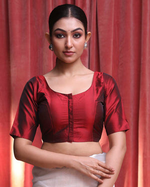 Indethnic Maroon Daily  Wear U-Neck Short Sleeves Blouse(DESIGNER  SAREE BLOUSE)