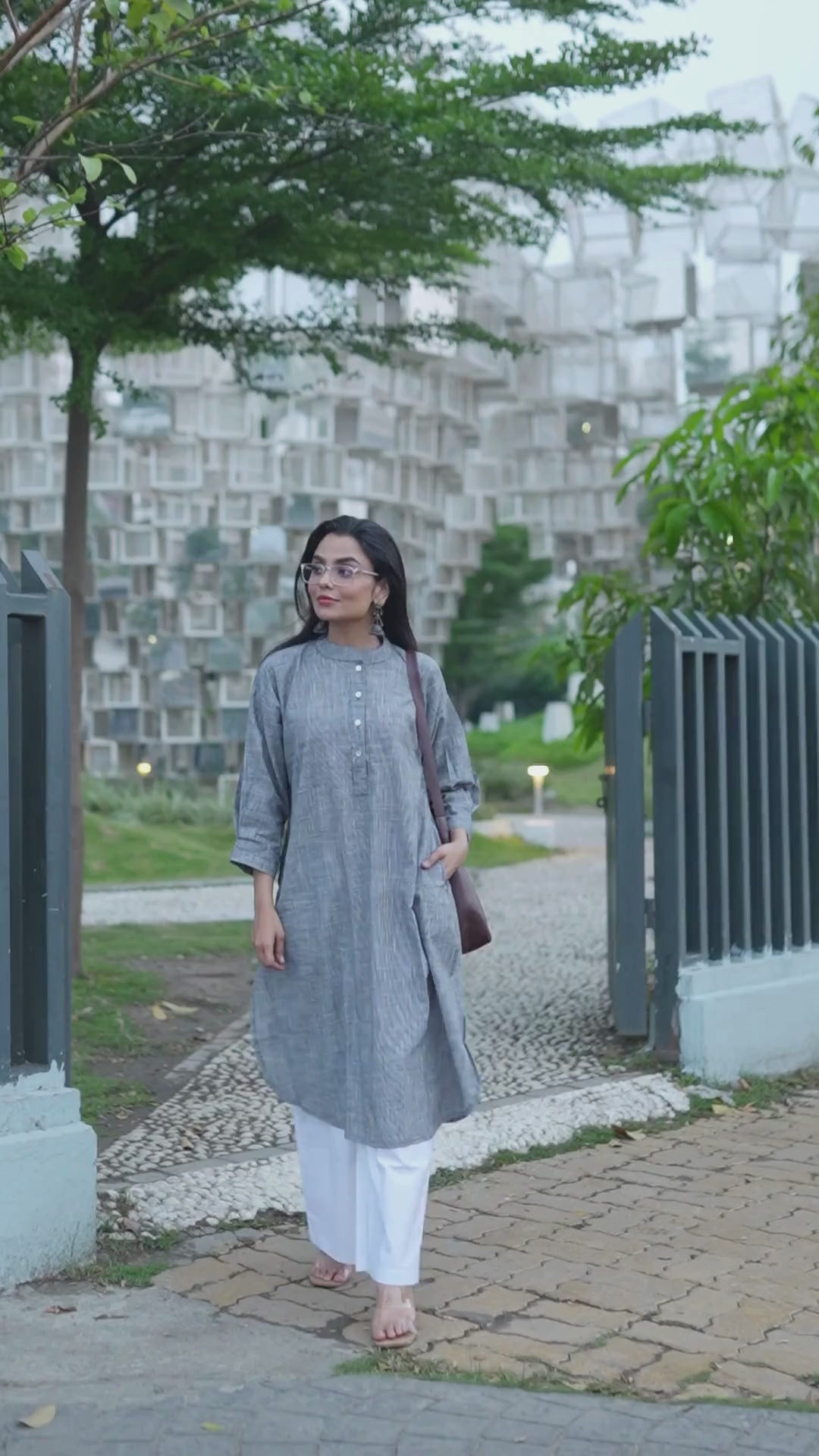 Slate Ease — Handloom Cotton Long Kurta with Back Pleat