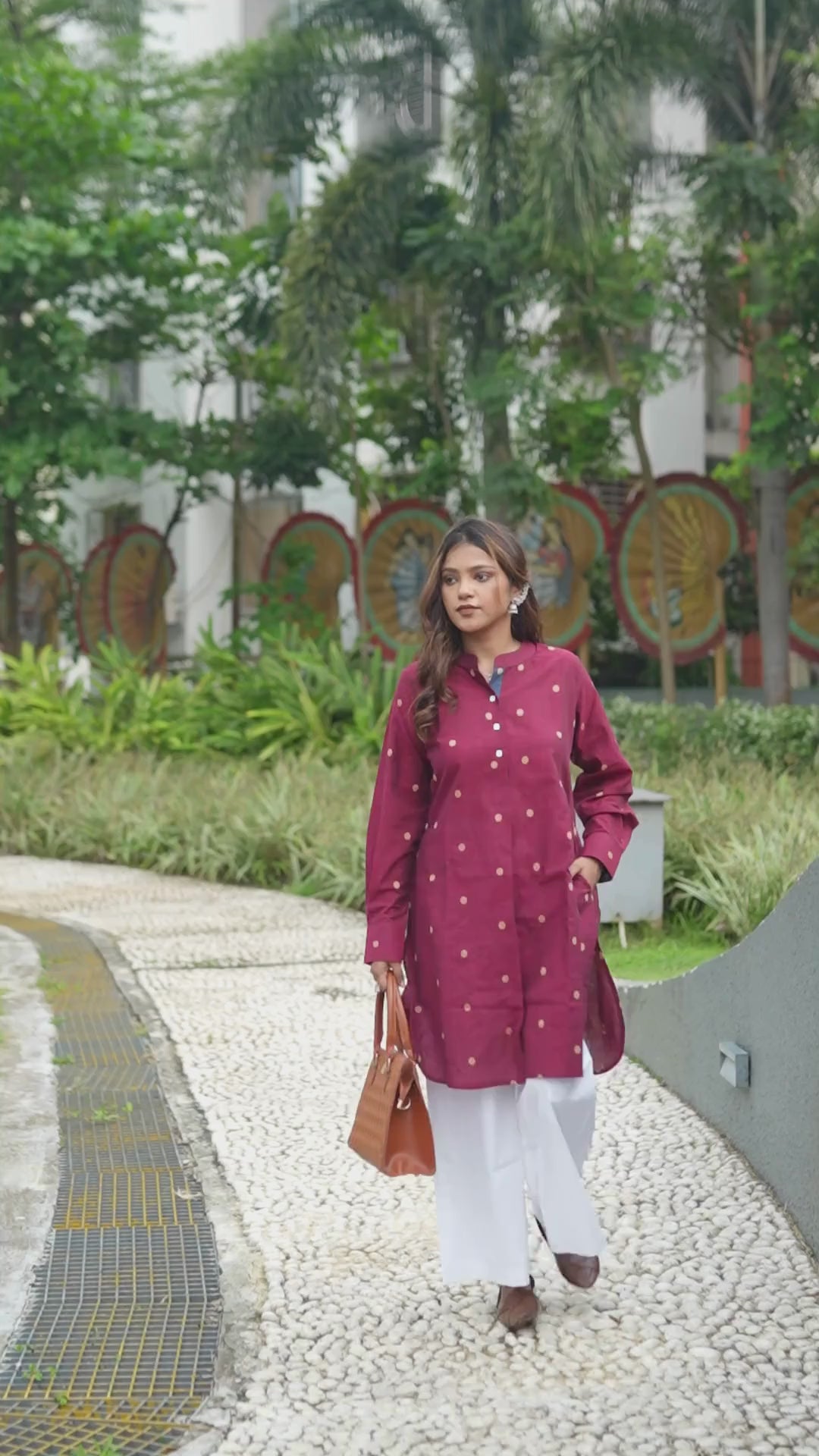 Garnet Coin — Handloom Cotton A-Line Kurta with Woven Gold Buti