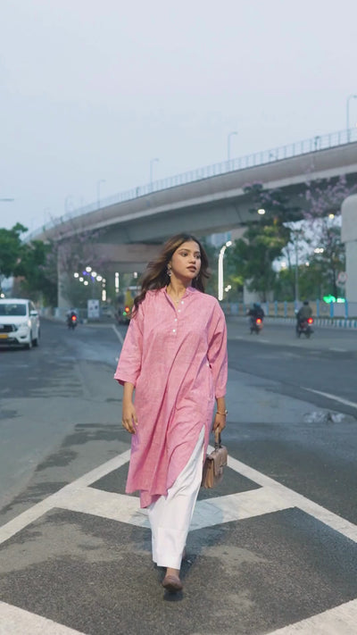 Candy Pleat — Handloom Cotton Antifit Kurta in Rani Pink