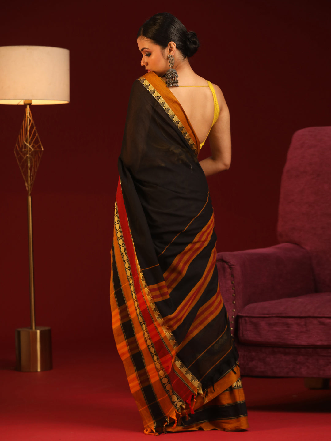 Indethnic Black Solid Saree - View 3