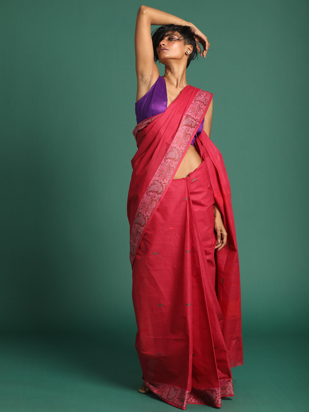 Indethnic Red Woven Design Saree - View 2