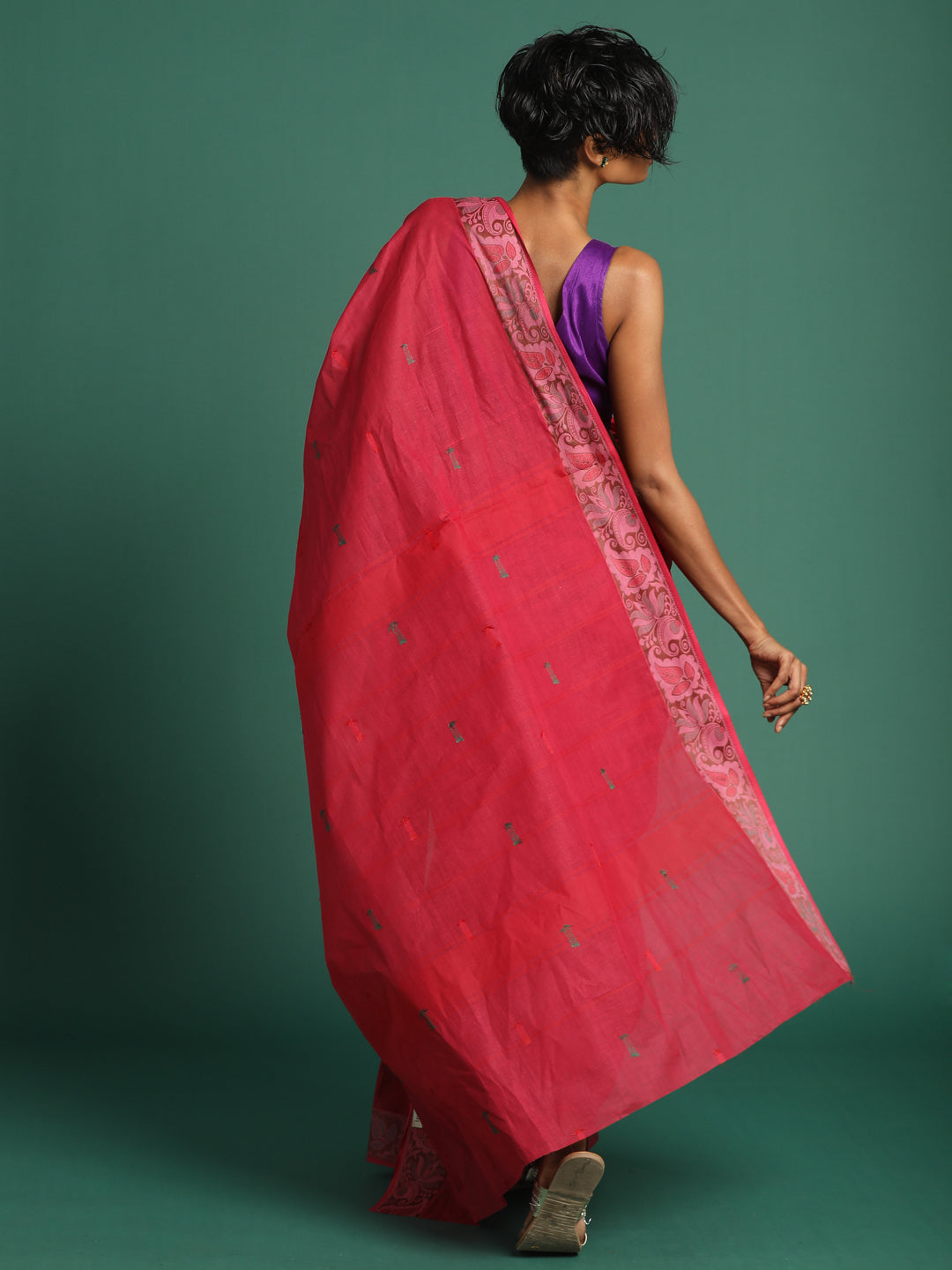 Indethnic Red Woven Design Saree - View 3