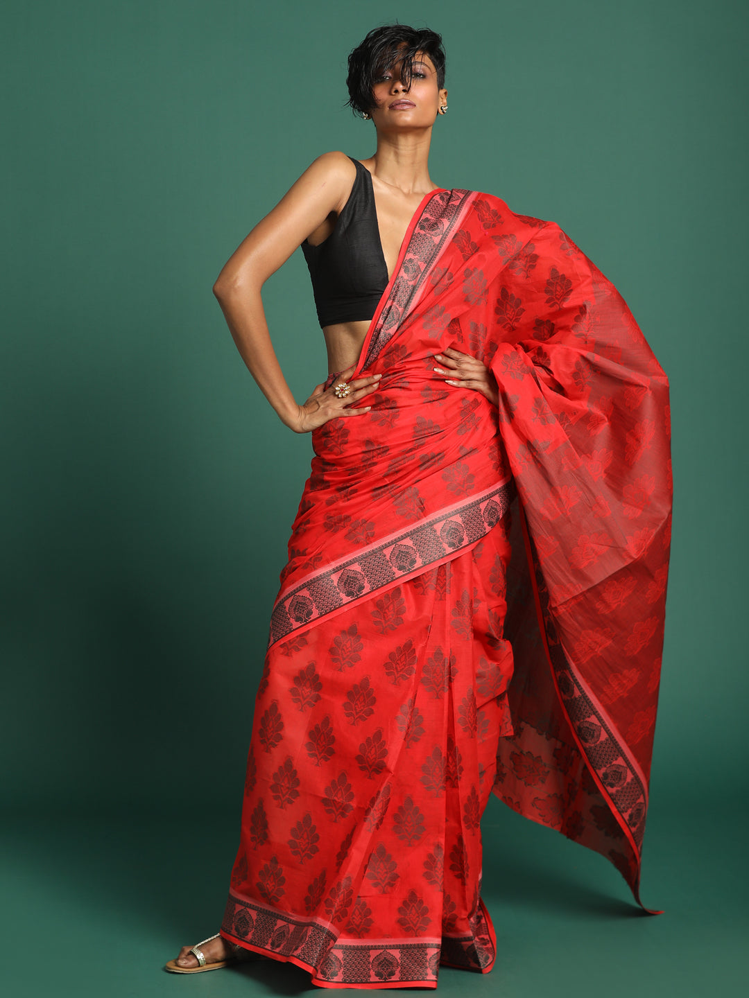 Indethnic Red Woven Design Saree - View 2