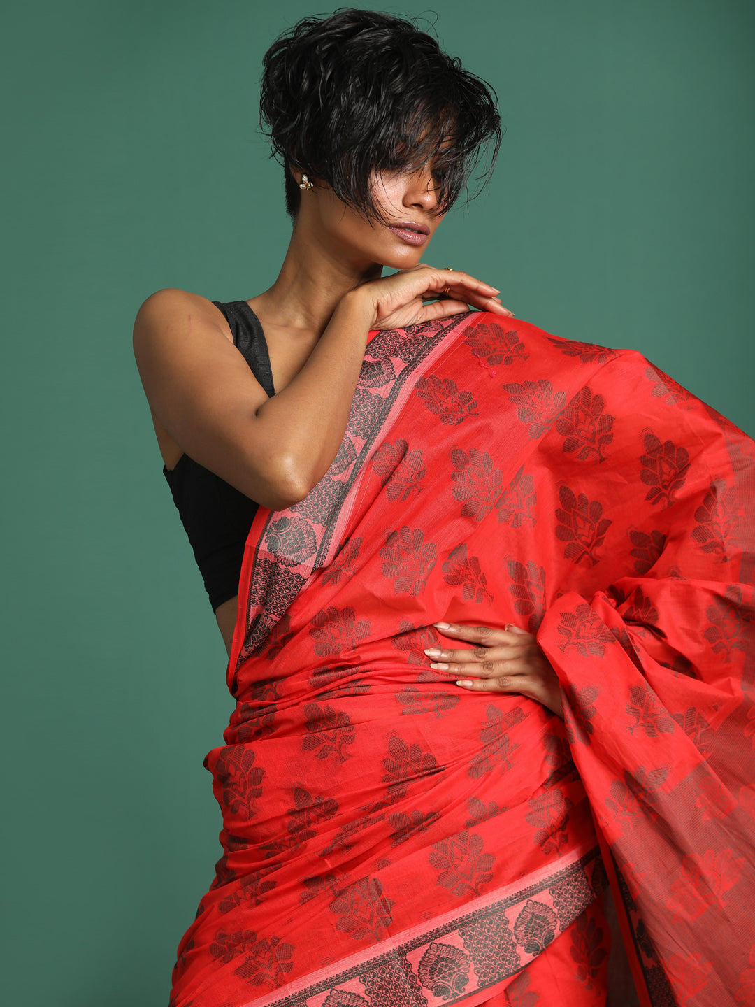 Indethnic Red Woven Design Saree - View 1