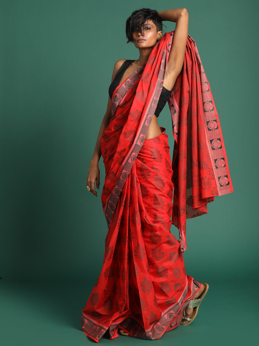 Indethnic Red Woven Design Saree - View 3