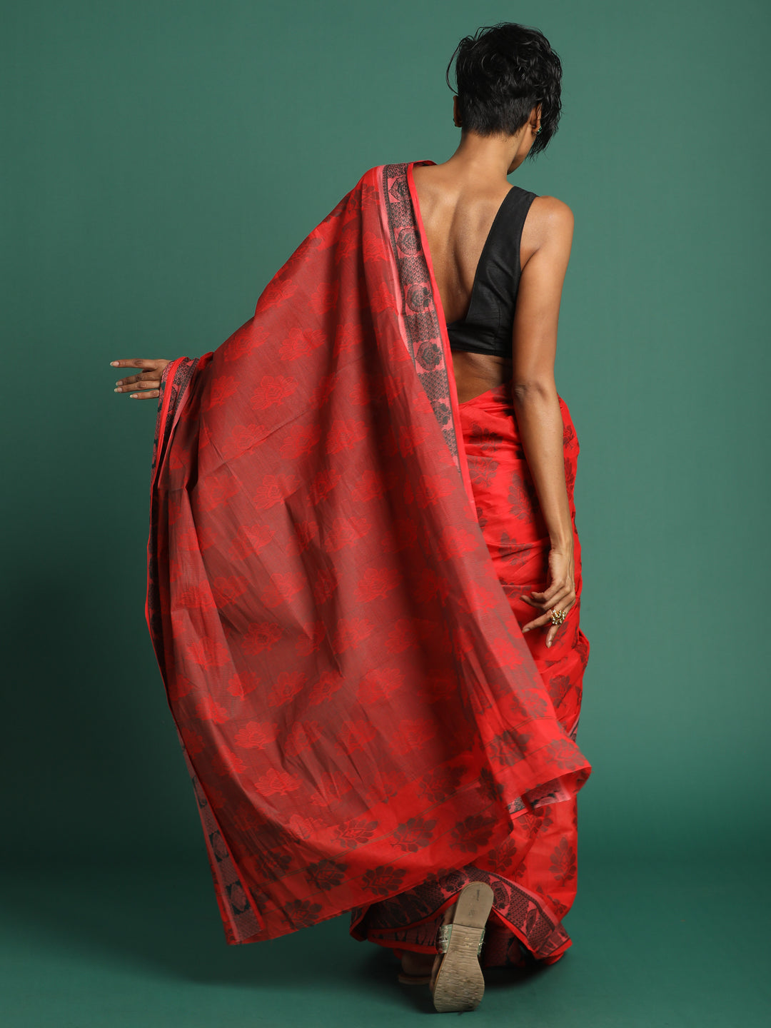 Indethnic Red Woven Design Saree - View 3