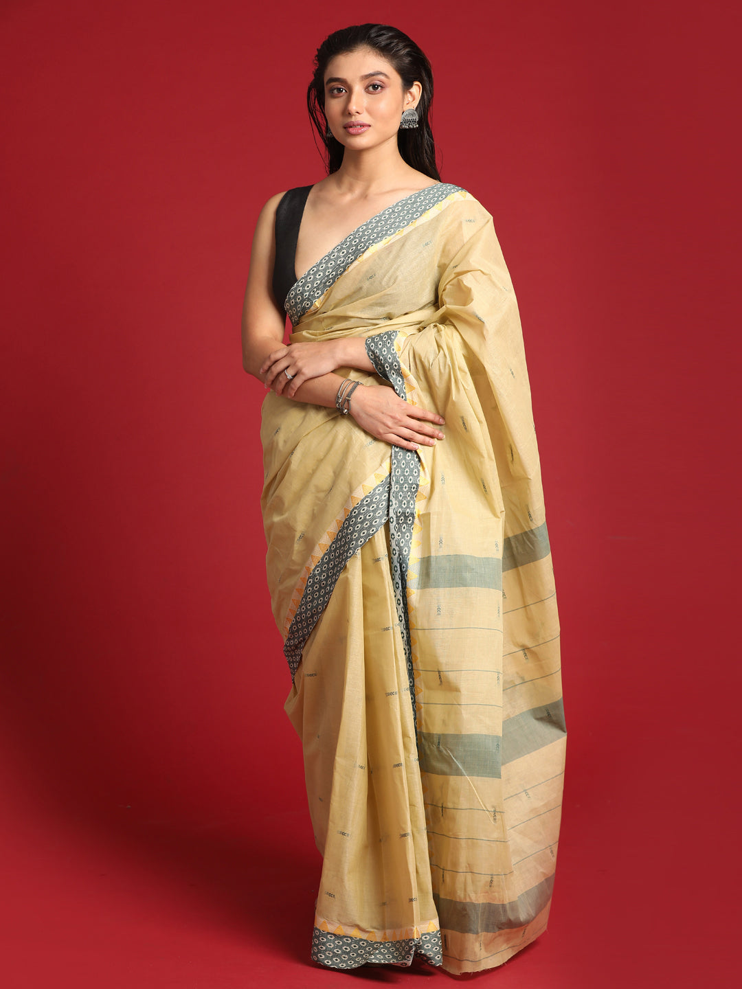 Indethnic Beige Woven Design Saree - View 2