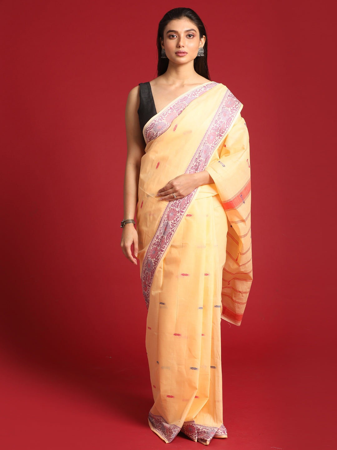 Indethnic Beige Woven Design Saree - View 2