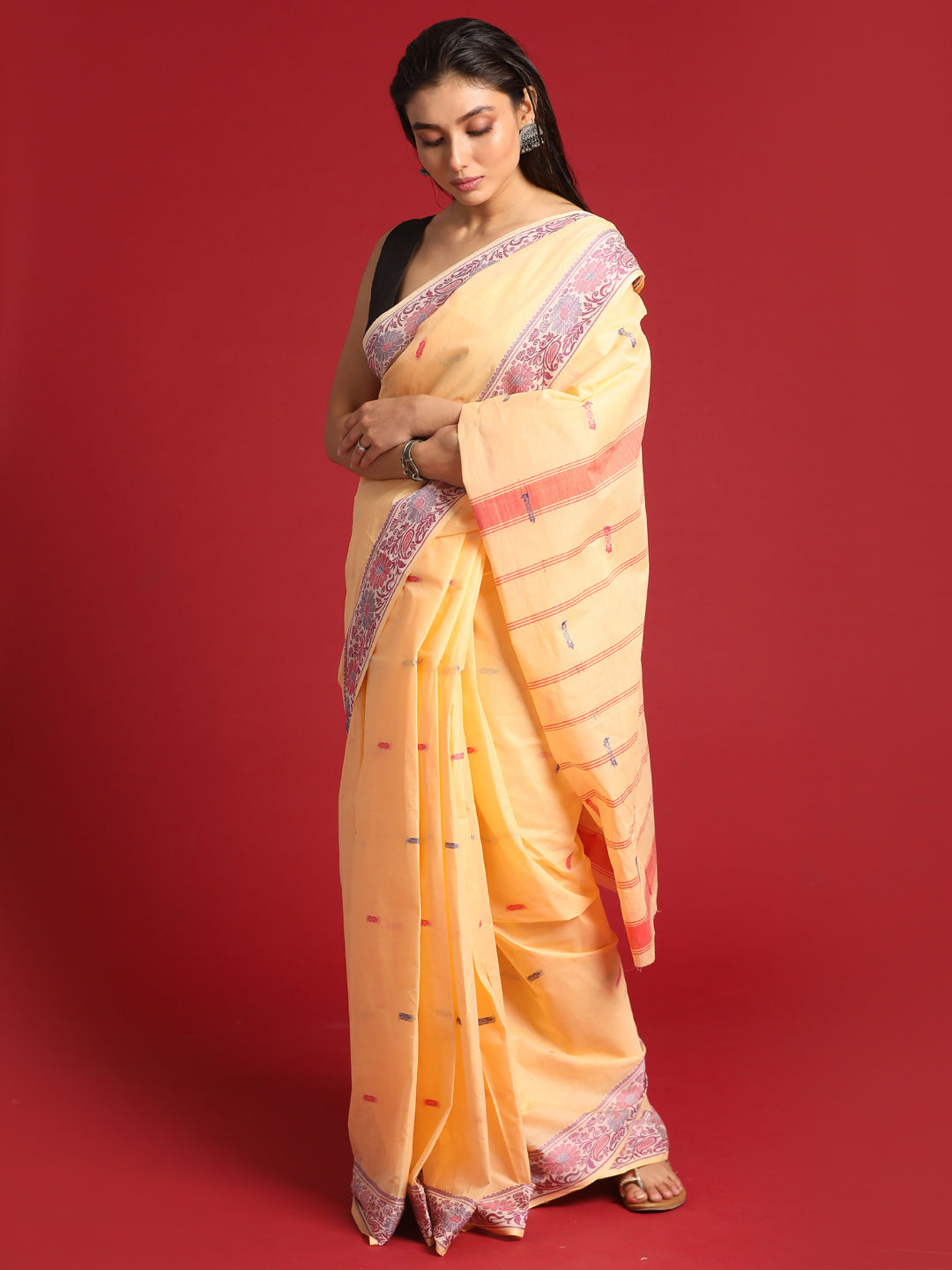 Indethnic Beige Woven Design Saree - View 3