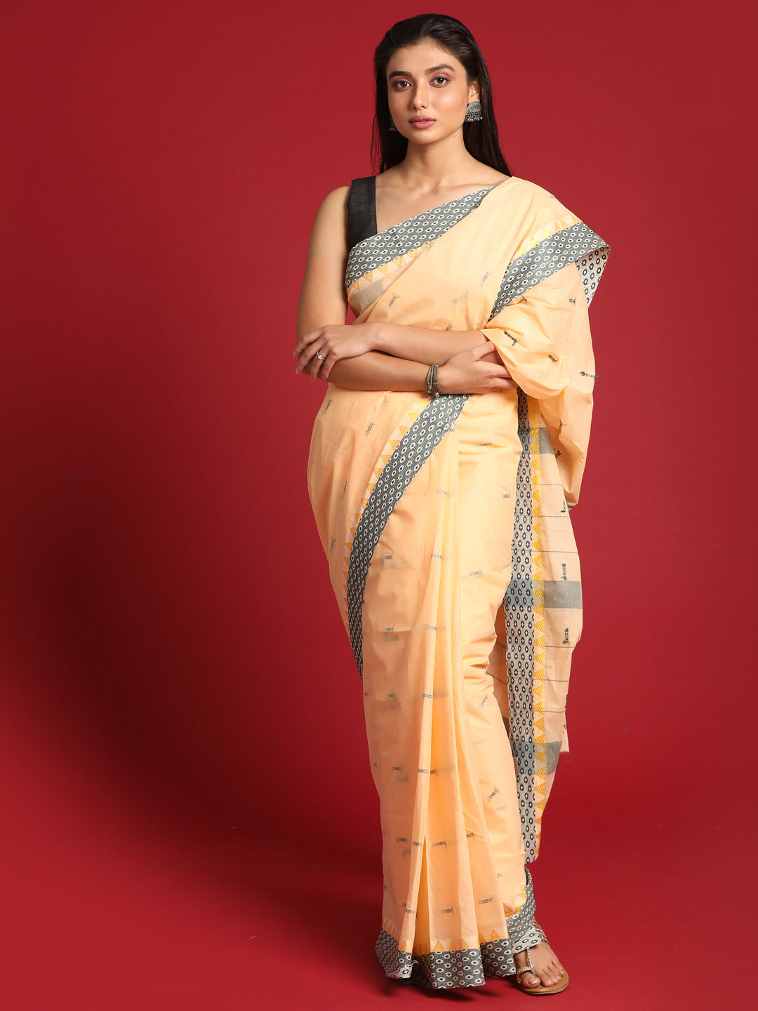 Indethnic Cream Woven Design Saree - View 2