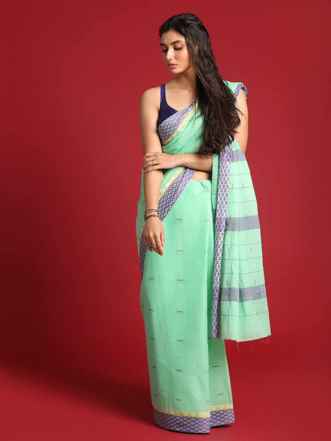 Indethnic Green Woven Design Saree - View 2