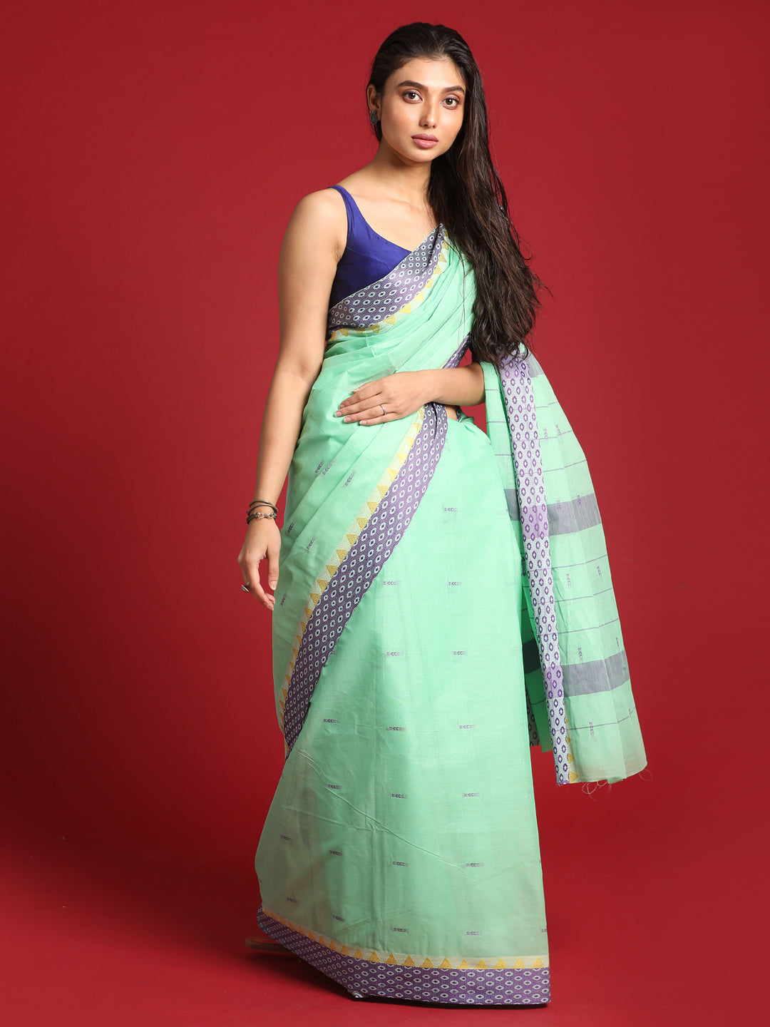 Indethnic Green Woven Design Saree - View 3