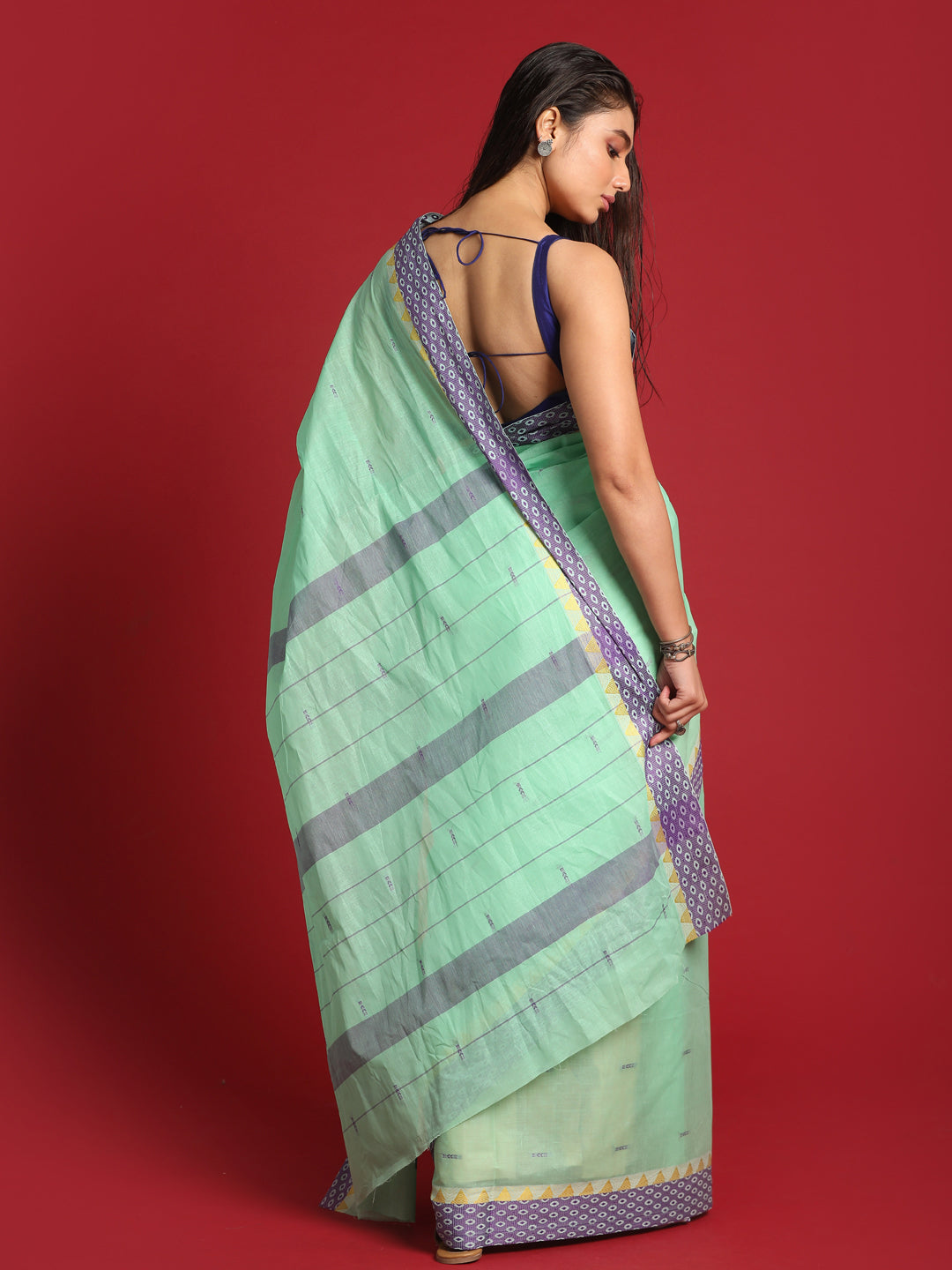 Indethnic Green Woven Design Saree - View 3