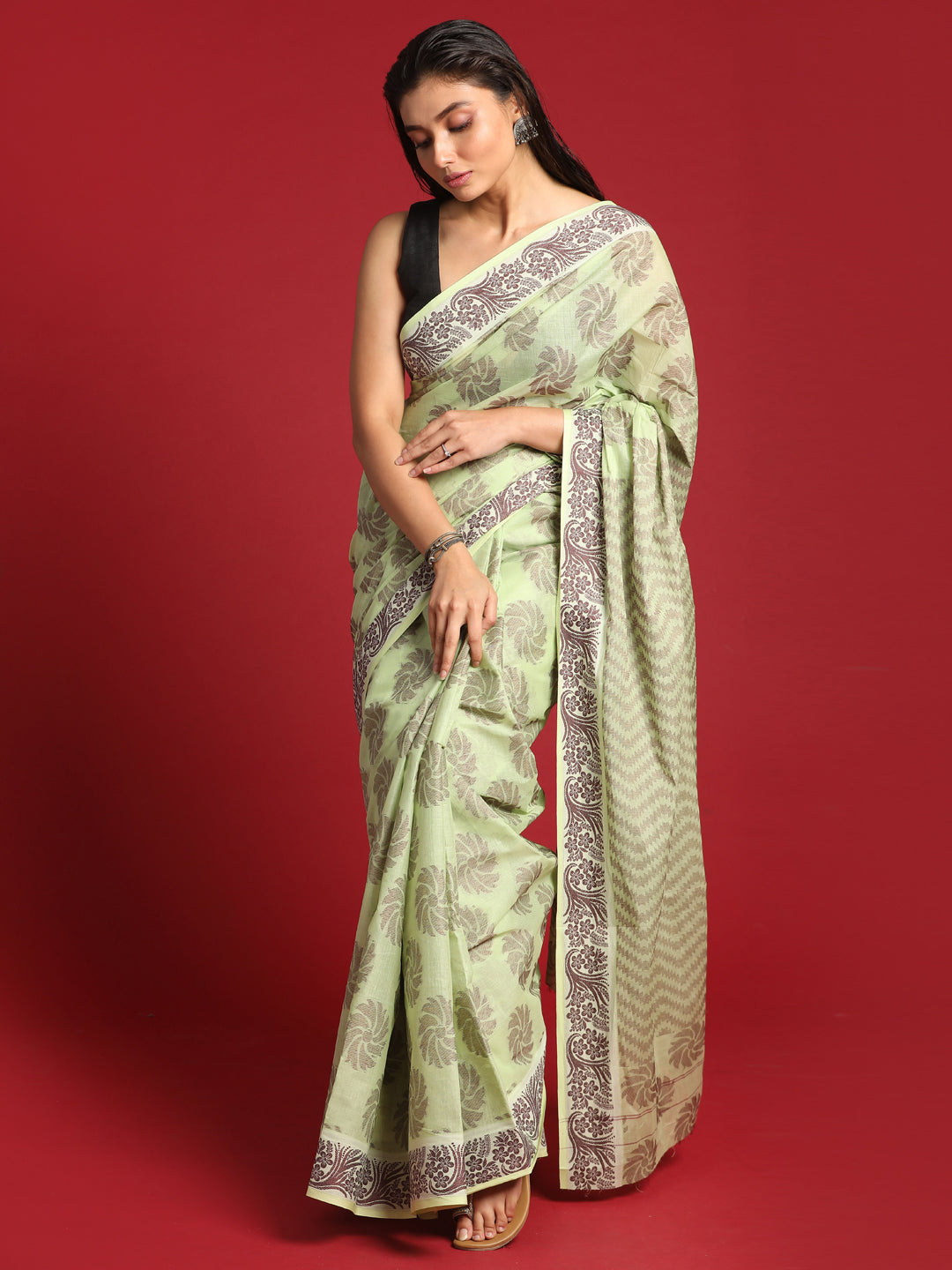 Indethnic Green Woven Design Saree - View 3