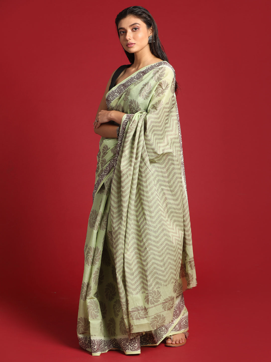 Indethnic Green Woven Design Saree - View 2