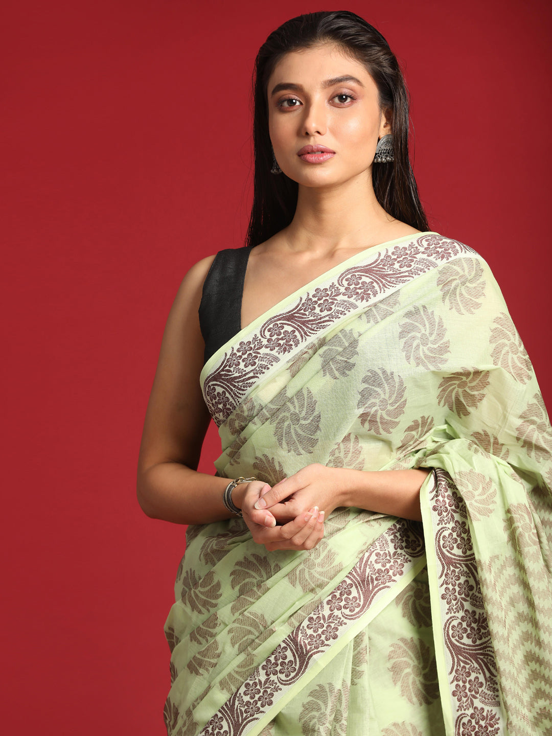 Indethnic Green Woven Design Saree - View 1
