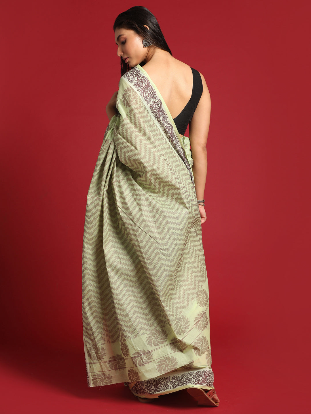 Indethnic Green Woven Design Saree - View 3