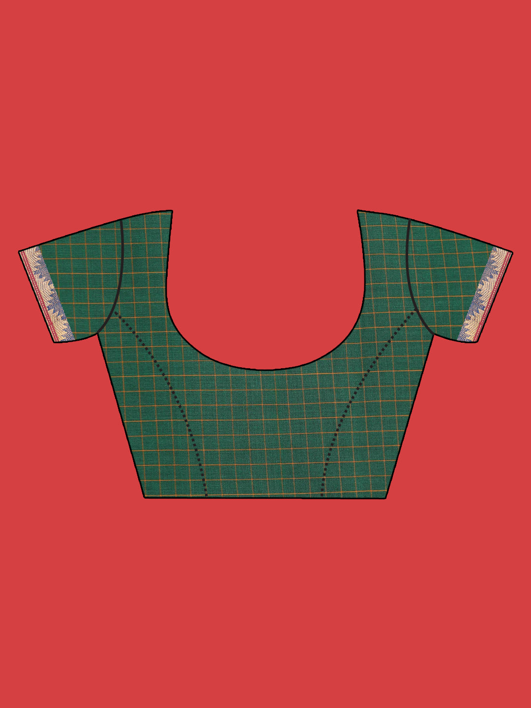 Indethnic Green Checked Saree - Blouse Piece View