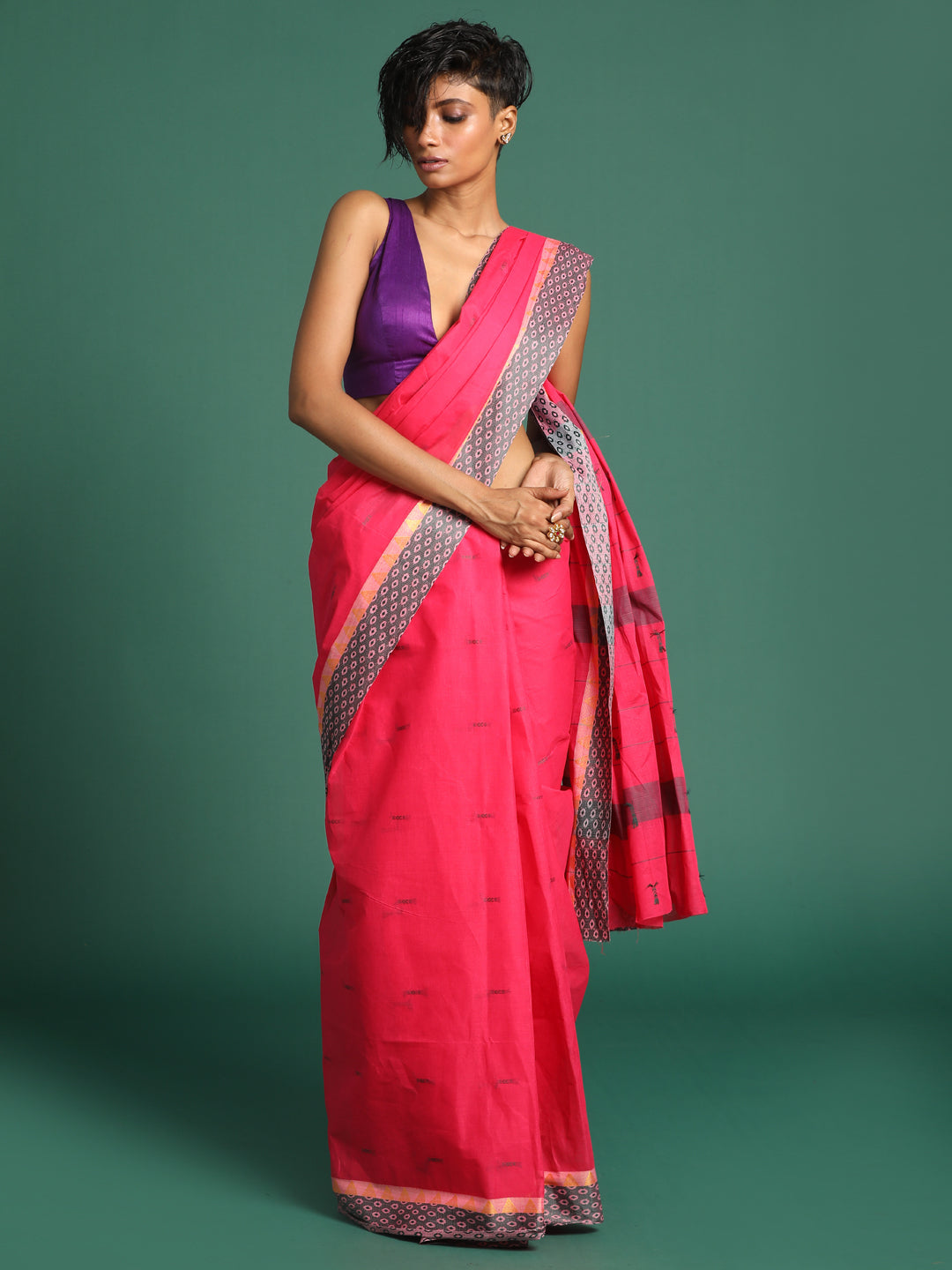 Indethnic Magenta Woven Design Saree - View 2