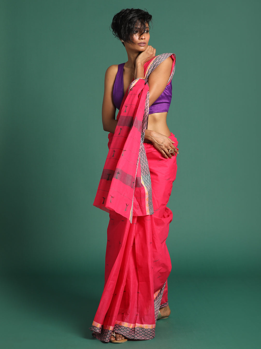 Indethnic Magenta Woven Design Saree - View 3